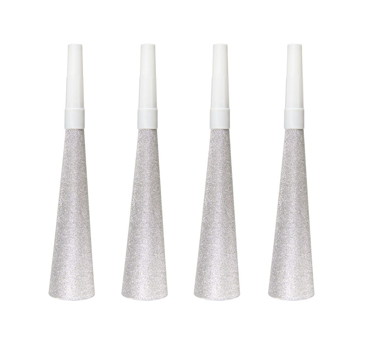 4 Zilverkleurige Glitter Toeters 19cm