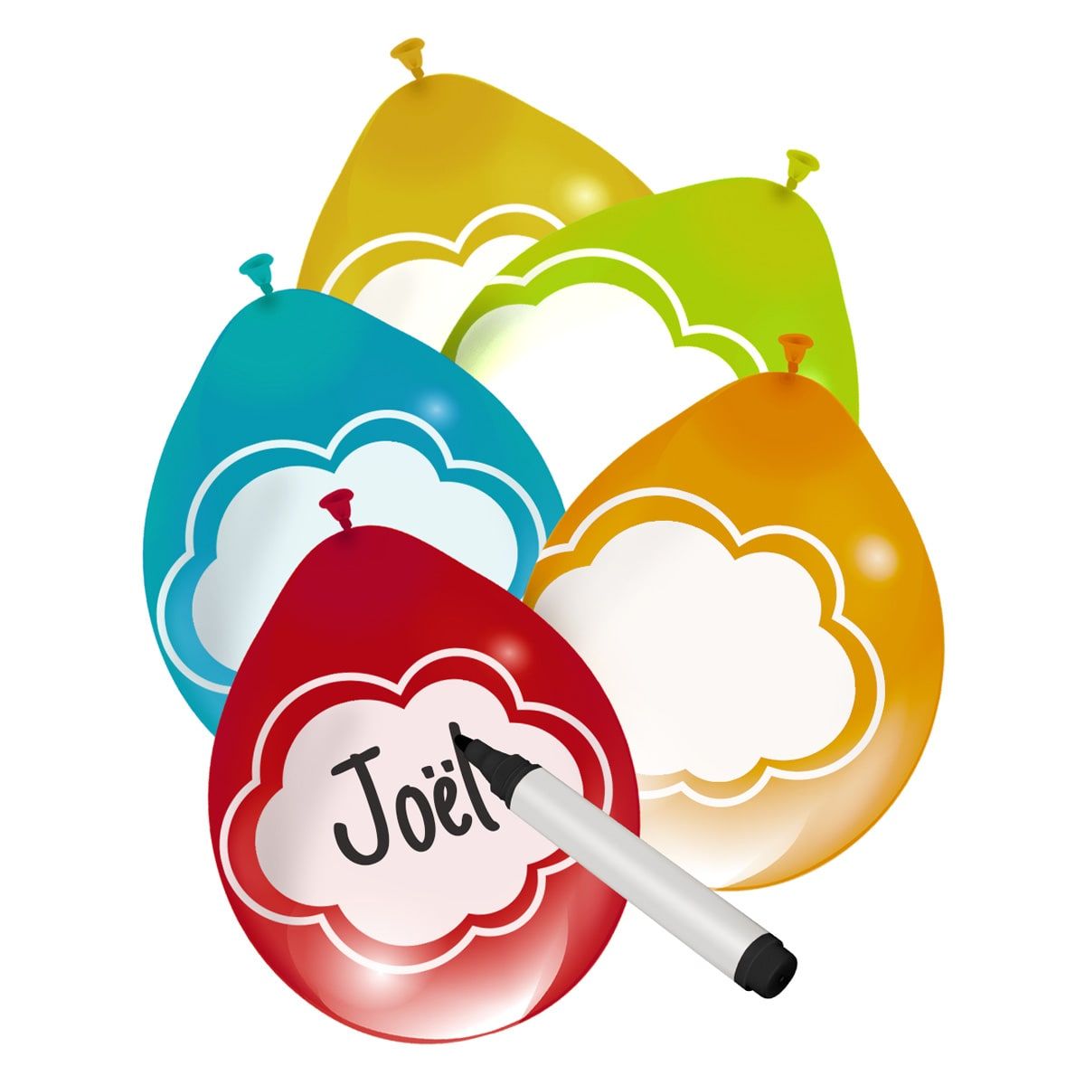 5 Beschrijfbare Ballonnen Meerkleurig 26cm