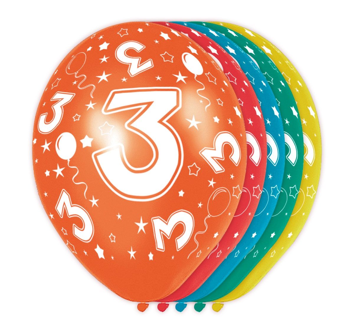 5 verjaardag ballonnen 3 jaar meerkleurig