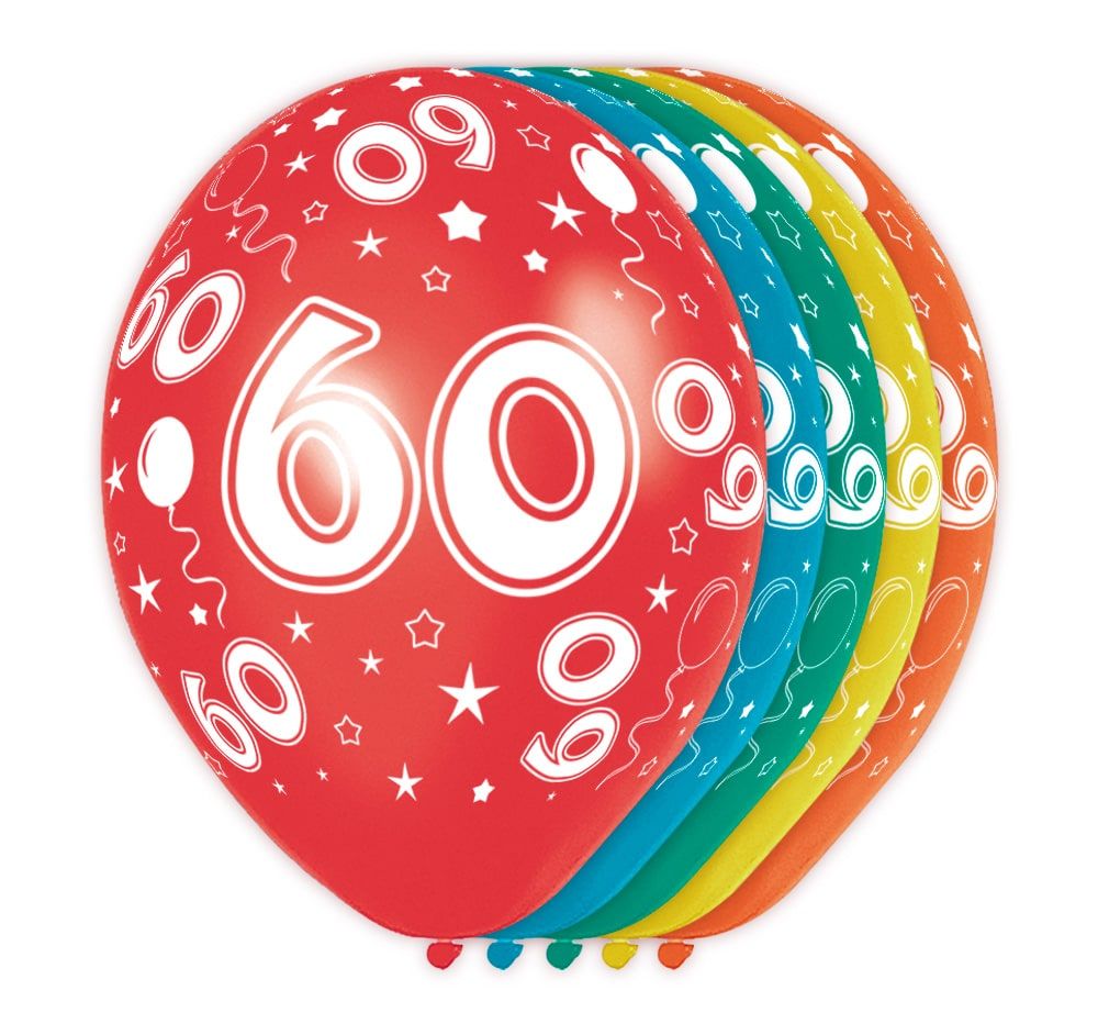5 verjaardag ballonnen 60 jaar meerkleurig