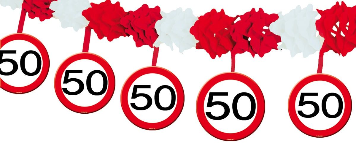 50 Jaar verkeersbord slinger met onderhangers