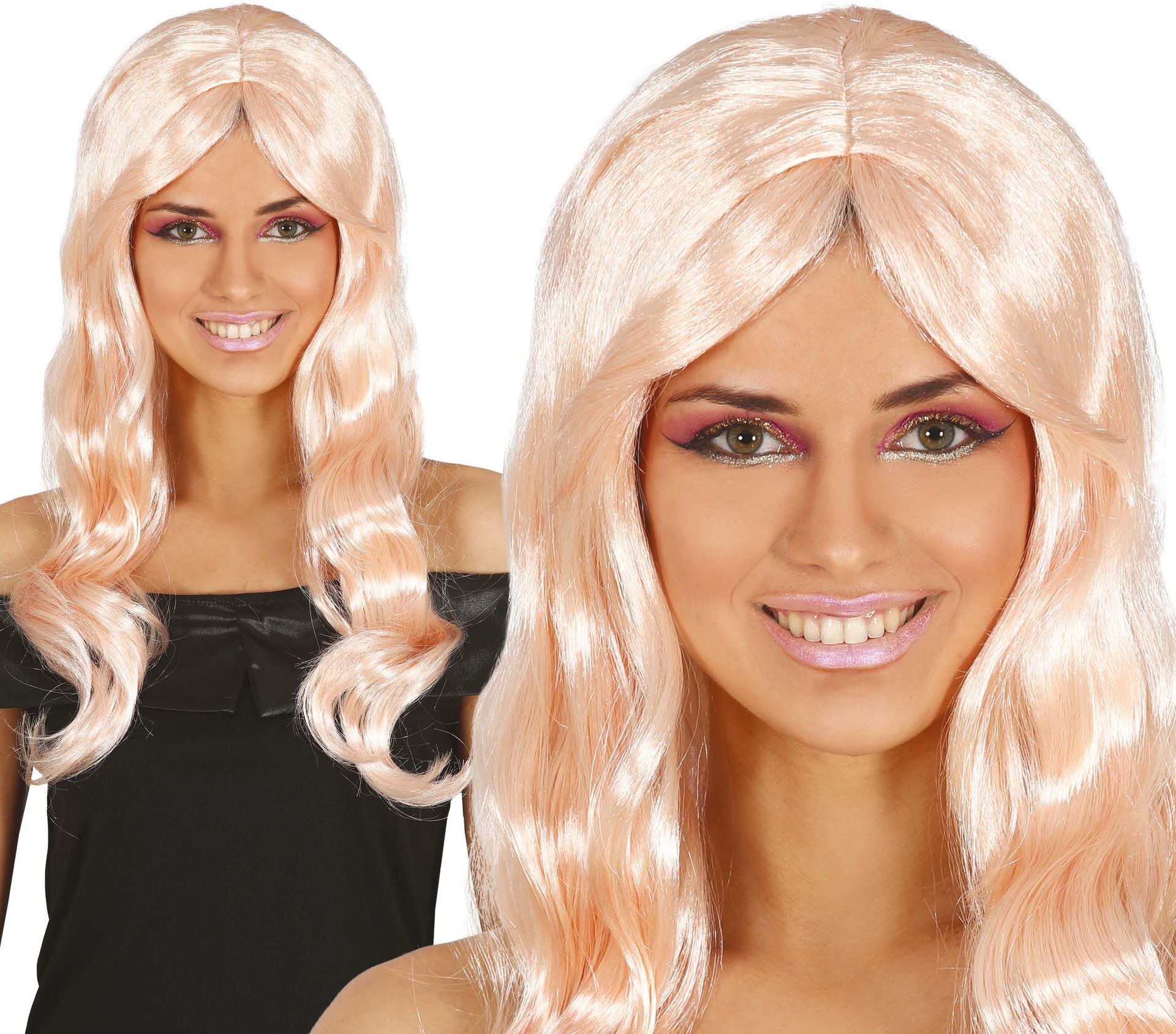 50's Dames Pruik Roze Blond Stijl Lang Krullend