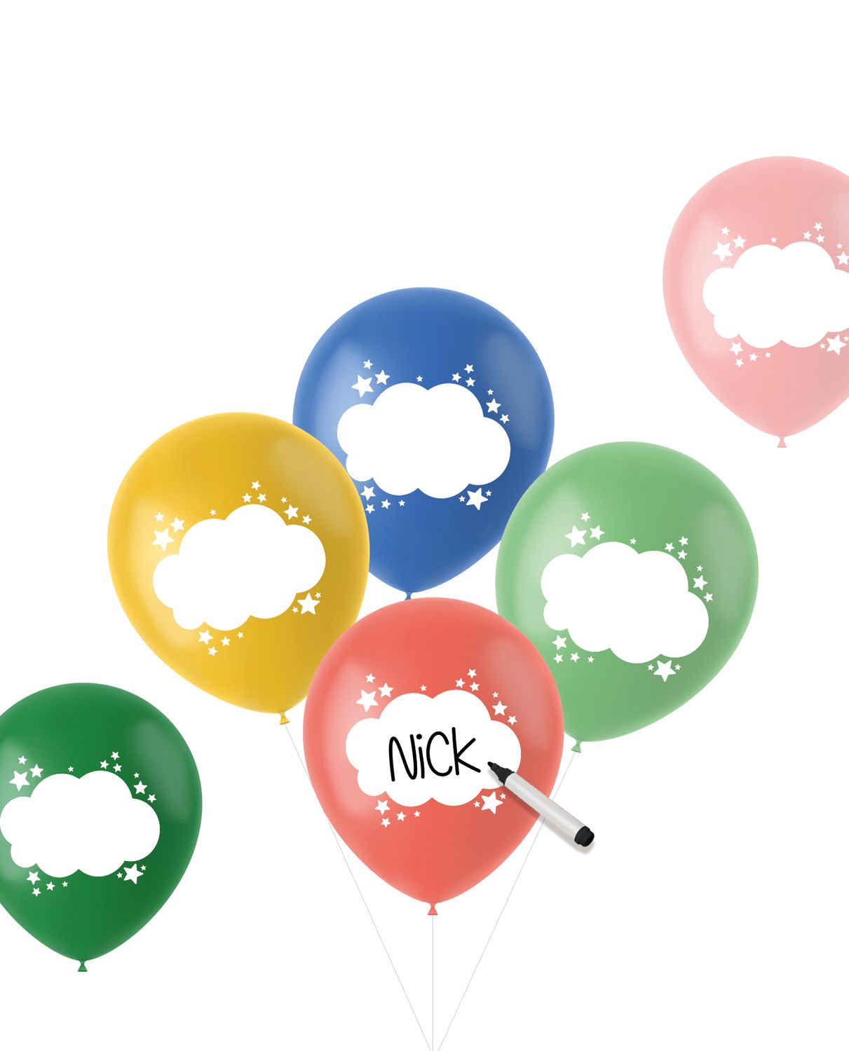 6 Ballonnen Beschrijfbaar Retro Meerkleurig 33cm