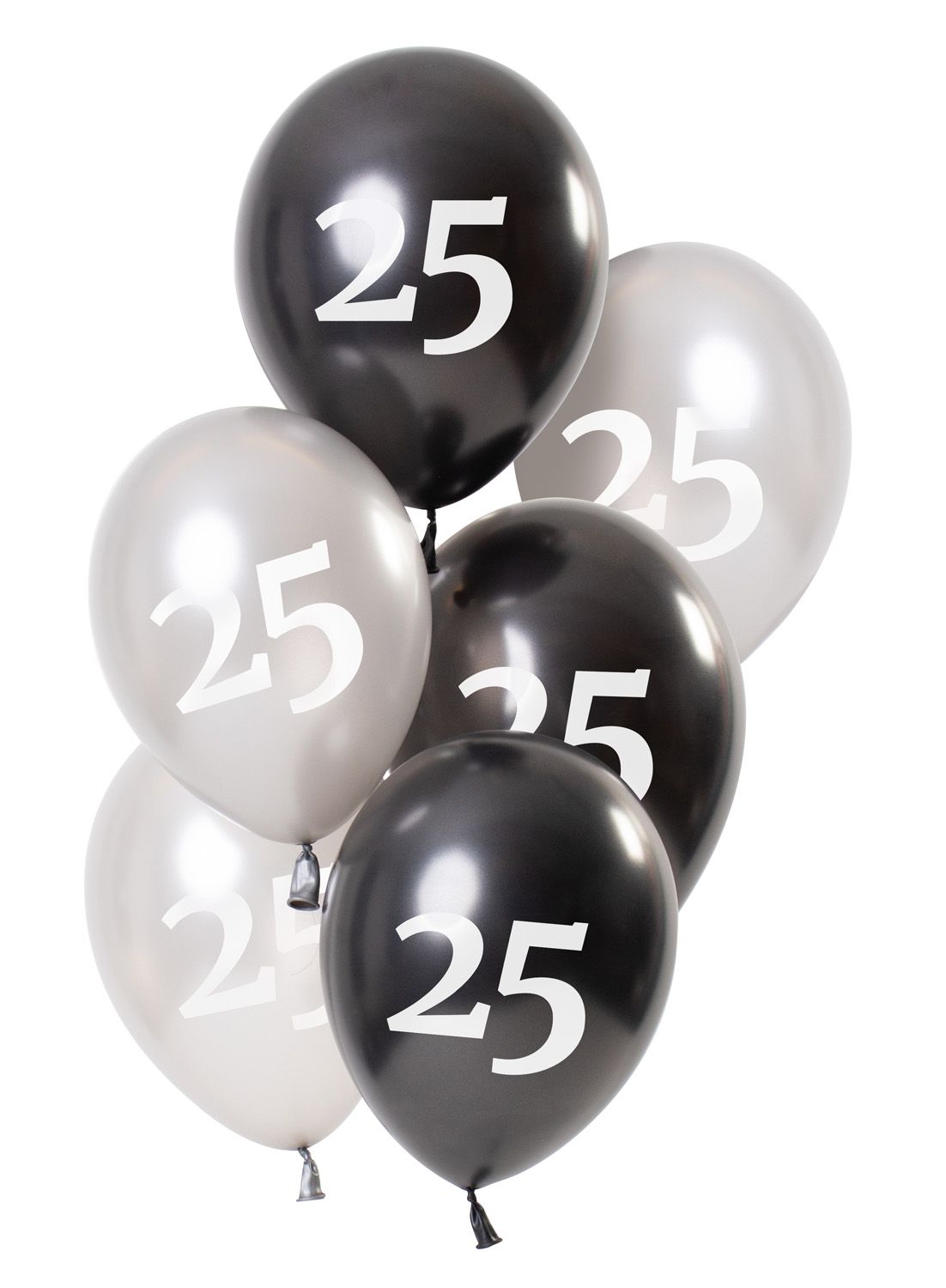 6 Ballonnen Glossy Black 25 Jaar 23cm