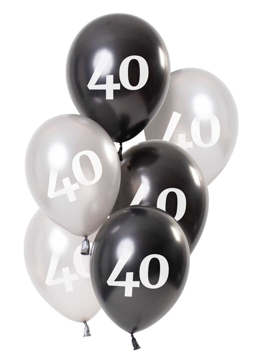 6 Ballonnen Glossy Black 40 Jaar 23cm