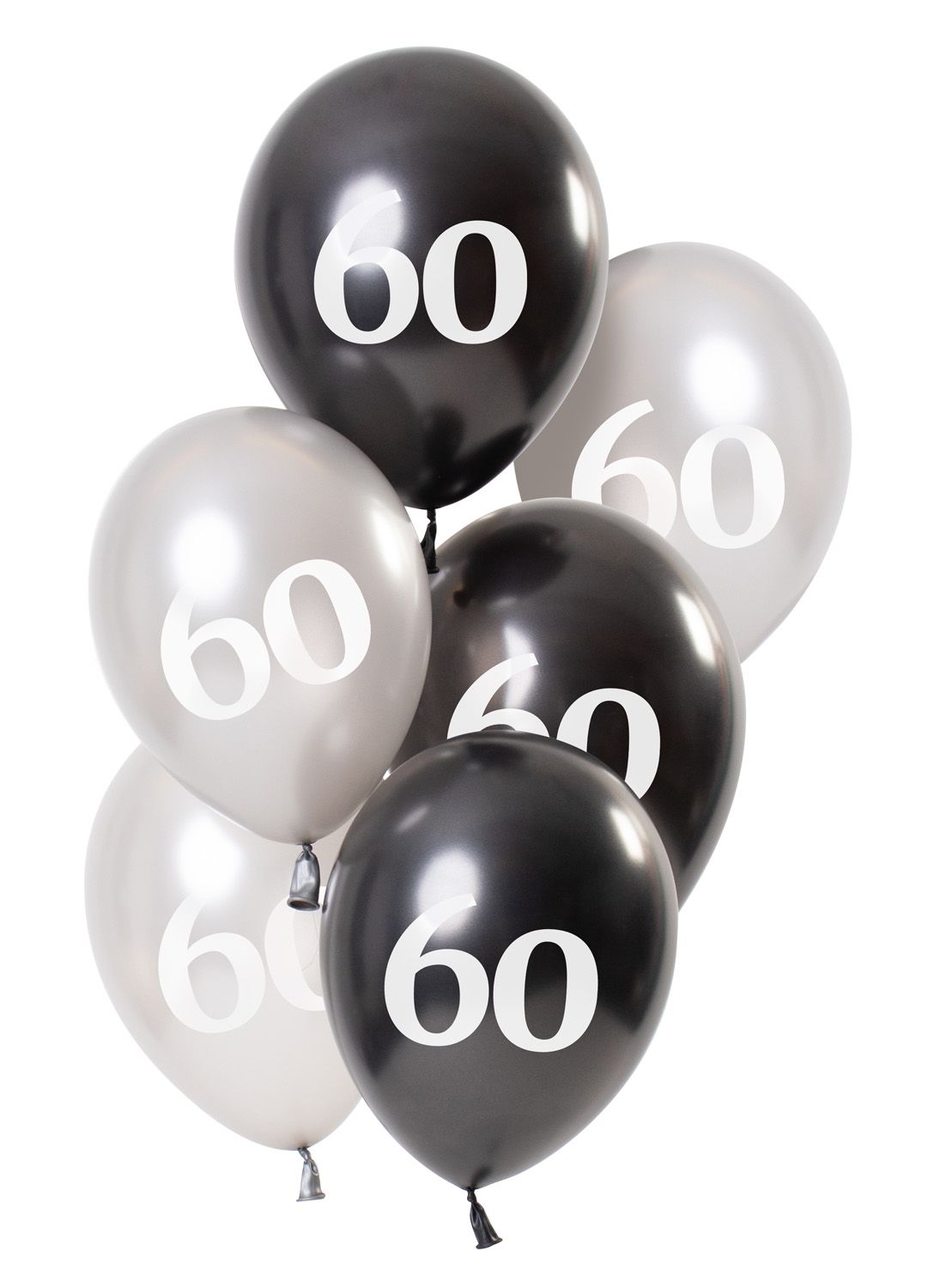 6 Ballonnen Glossy Black 60 Jaar 23cm