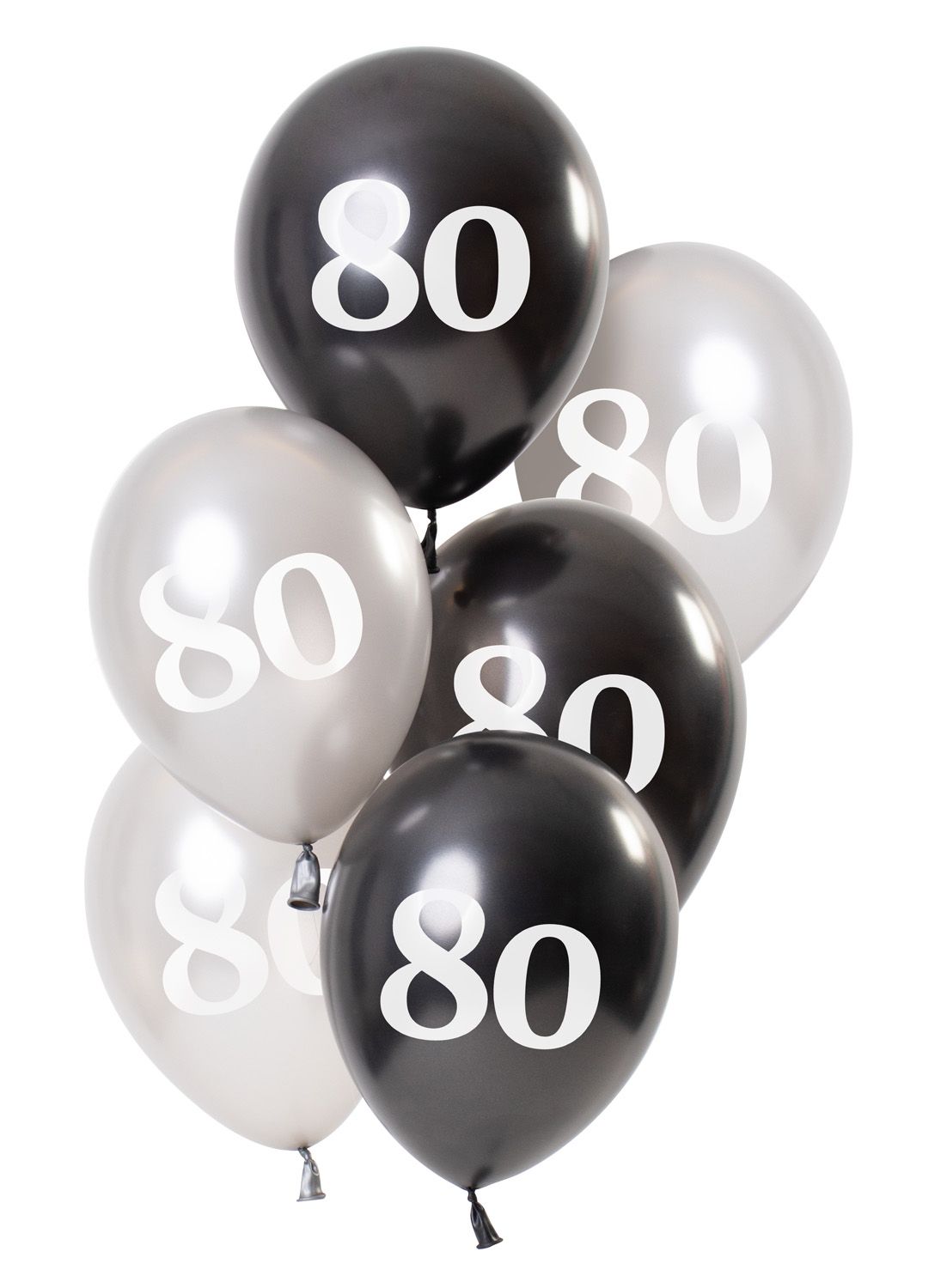6 Ballonnen Glossy Black 80 Jaar 23cm
