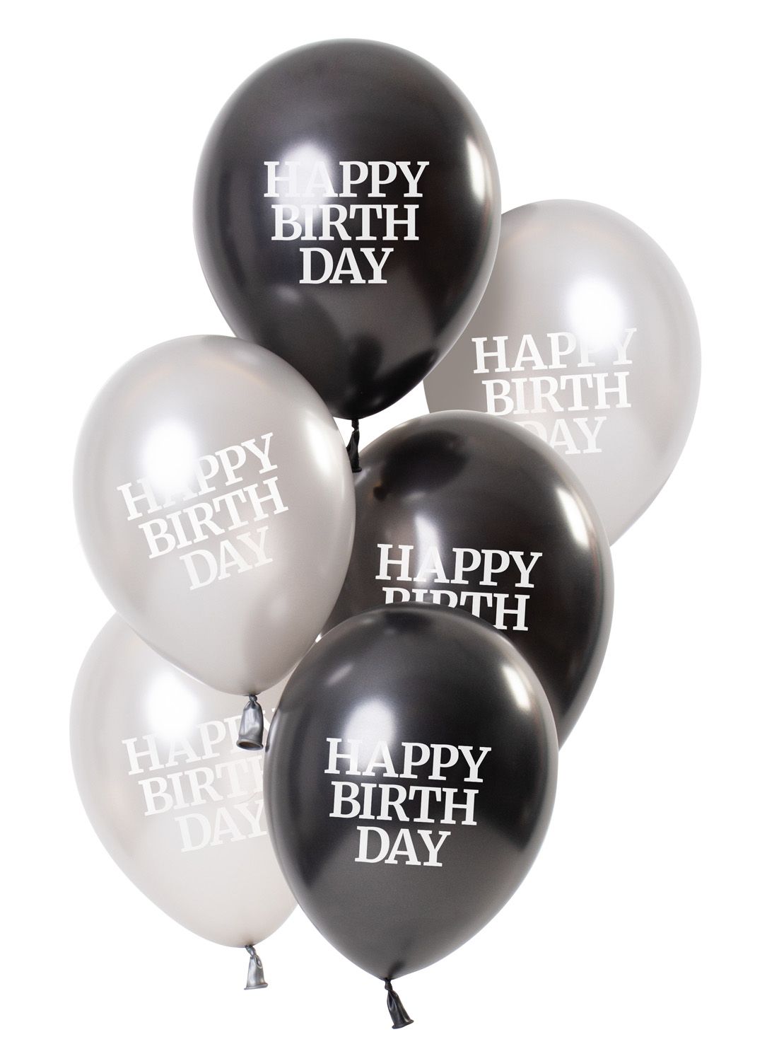 6 Ballonnen Glossy Black Happy Birthday 23cm