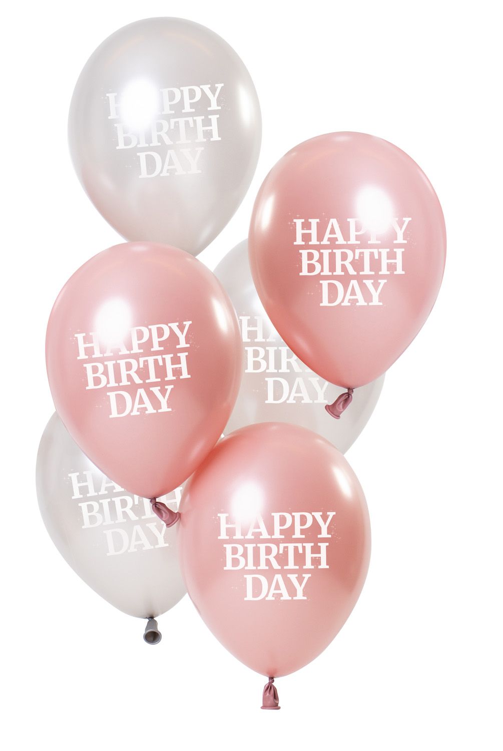 6 ballonnen glossy pink Happy Birthday 23cm