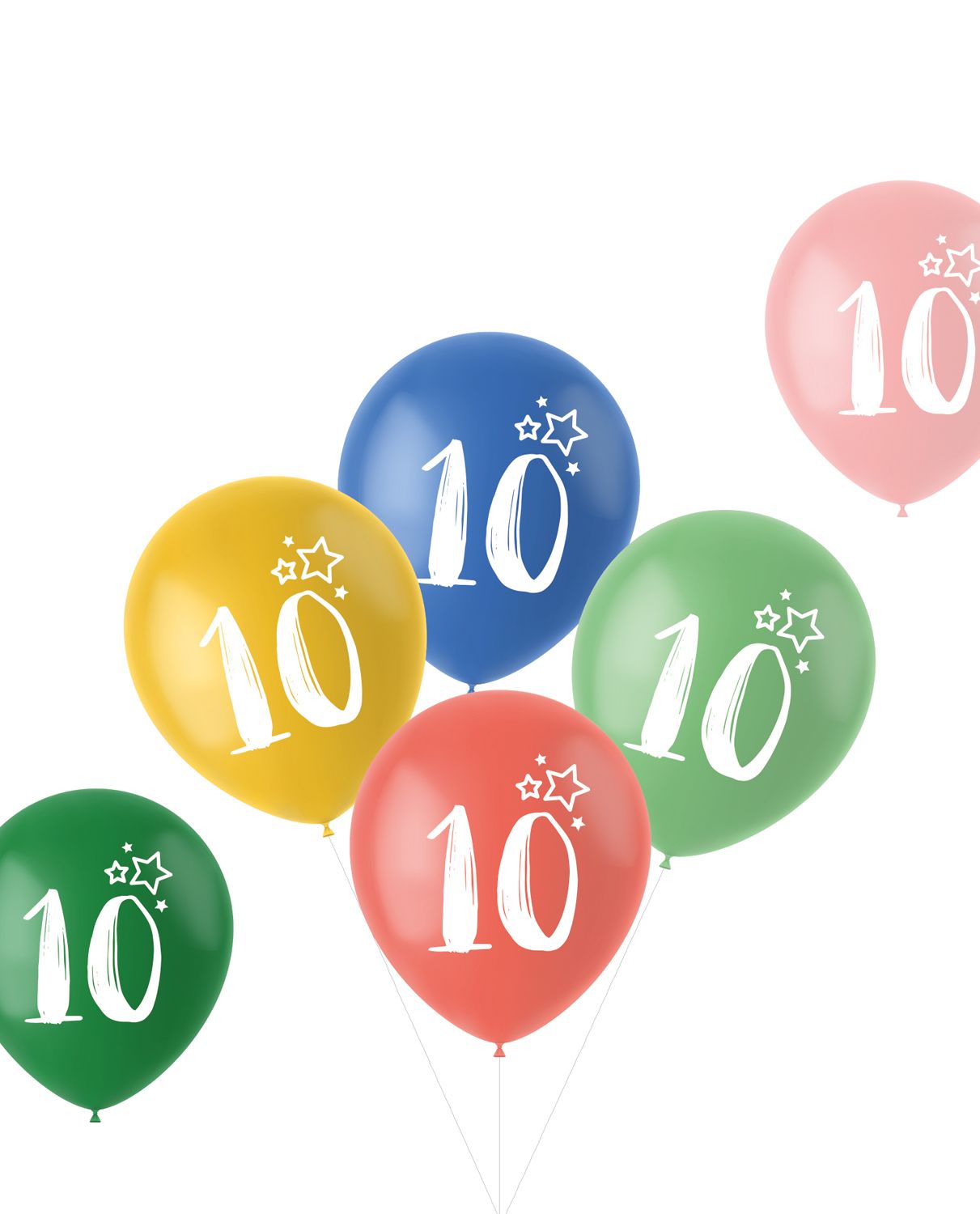 6 ballonnen retro 10 jaar meerkleurig 33cm