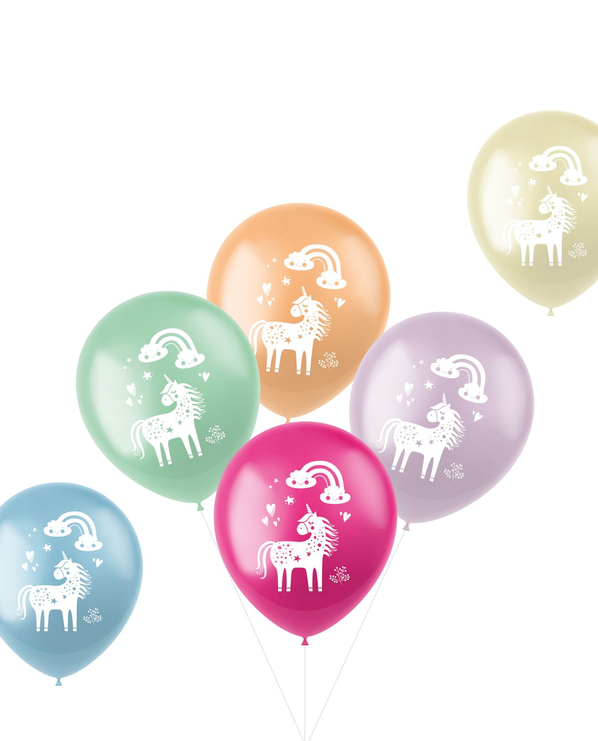 6 Ballonnen Unicorns & Rainbows Meerkleurig 33cm