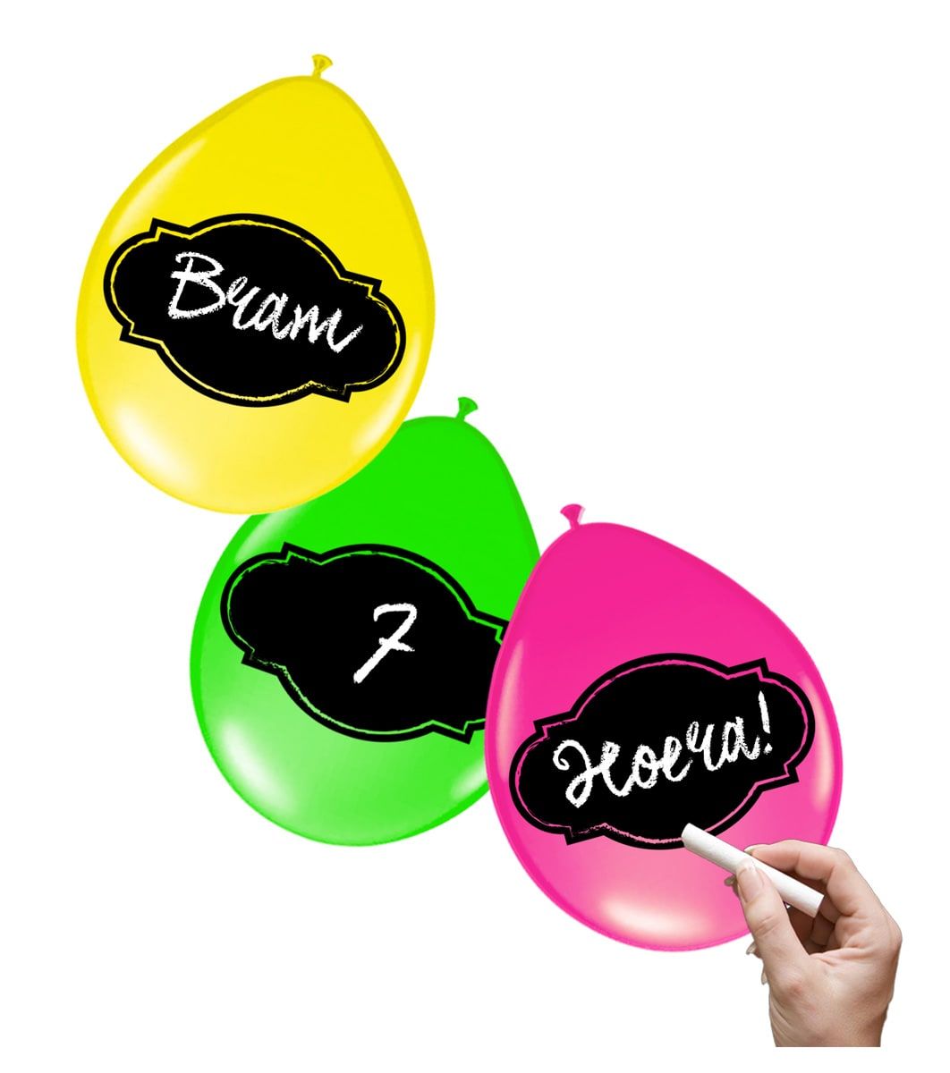 6 Beschrijfbare Ballonnen Neon Meerkleurig