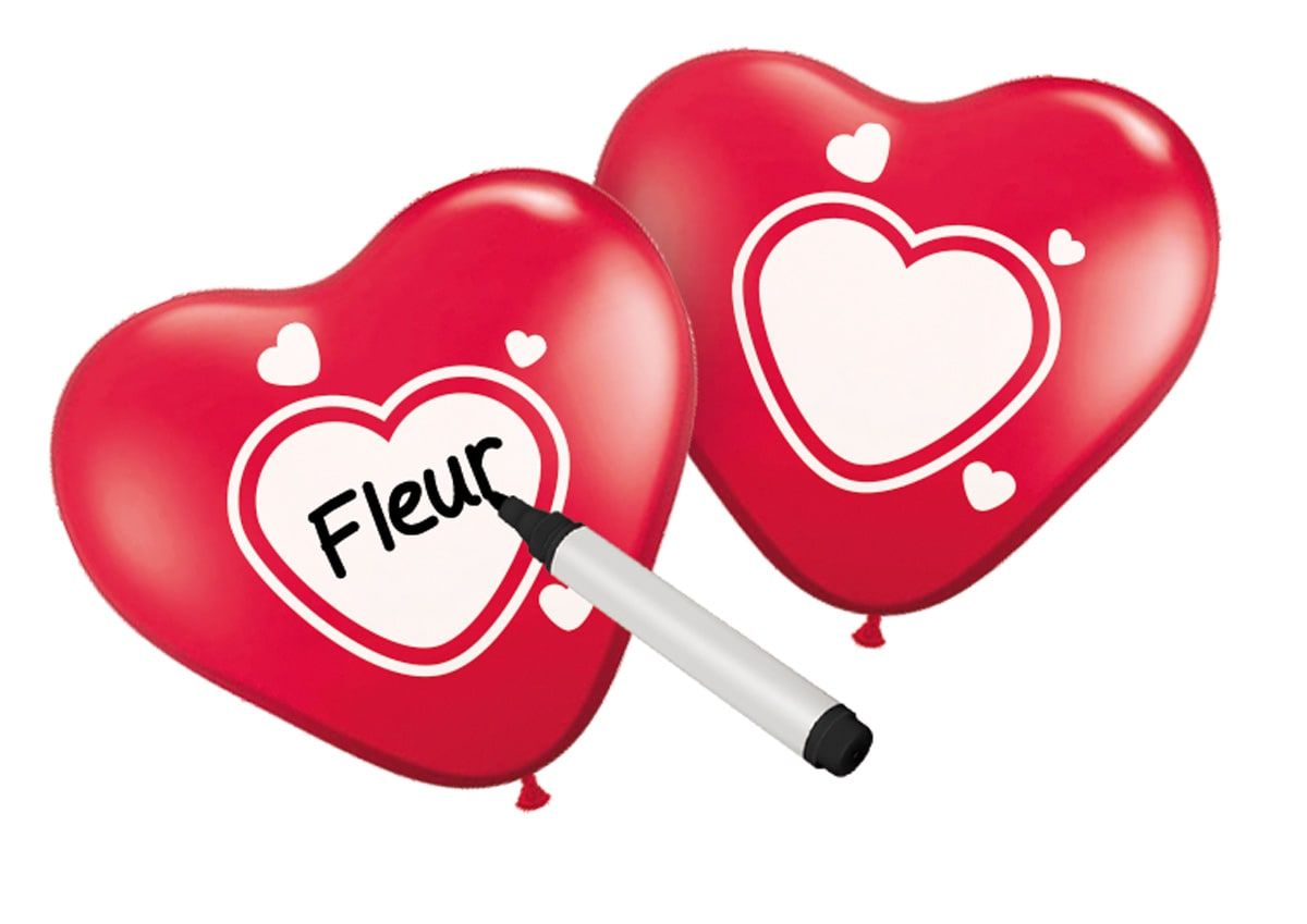 6 Beschrijfbare Rode Hartvormige Ballonnen