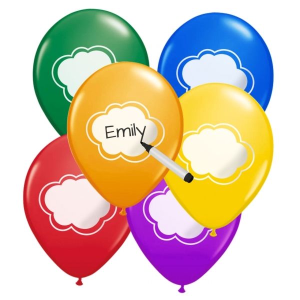 6 Gekleurde Beschrijfbare Ballonnen 25cm