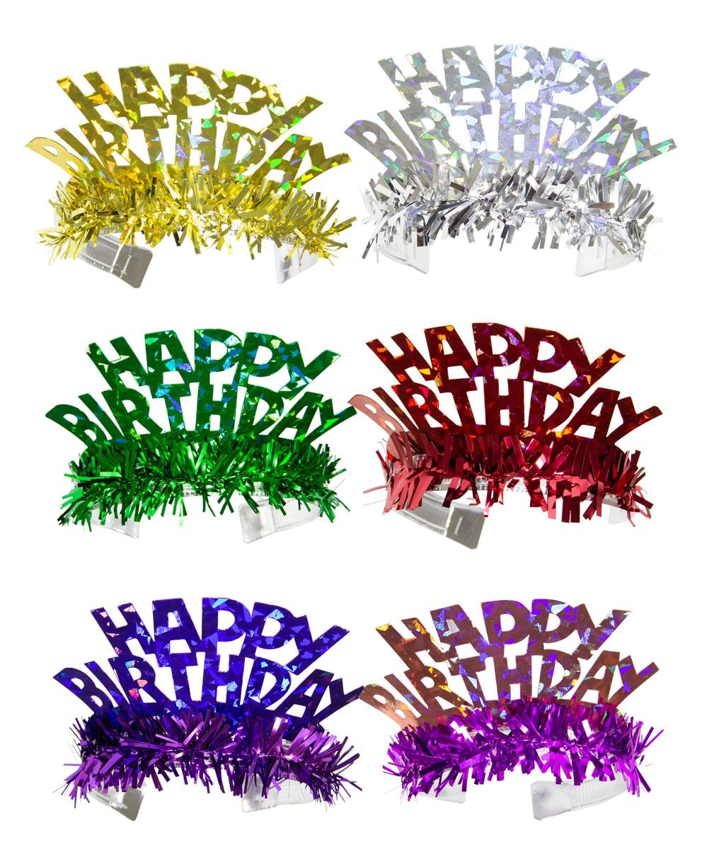 6 Meerkleurige Holografische Happy Birthday Tiara's