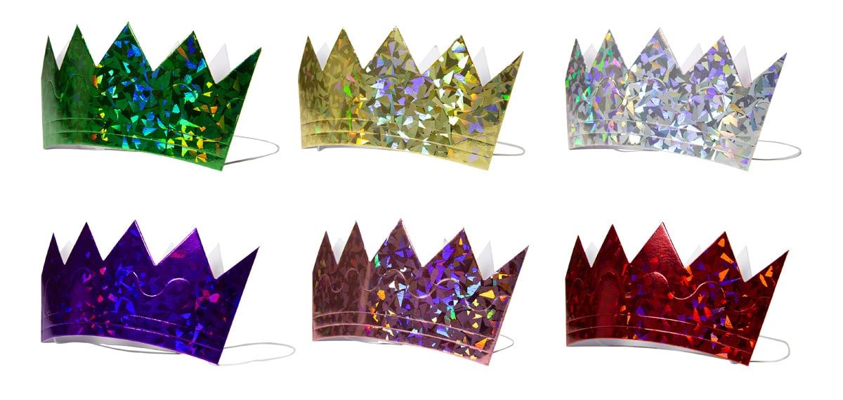 6 Meerkleurige holografische kroontjes verjaardag