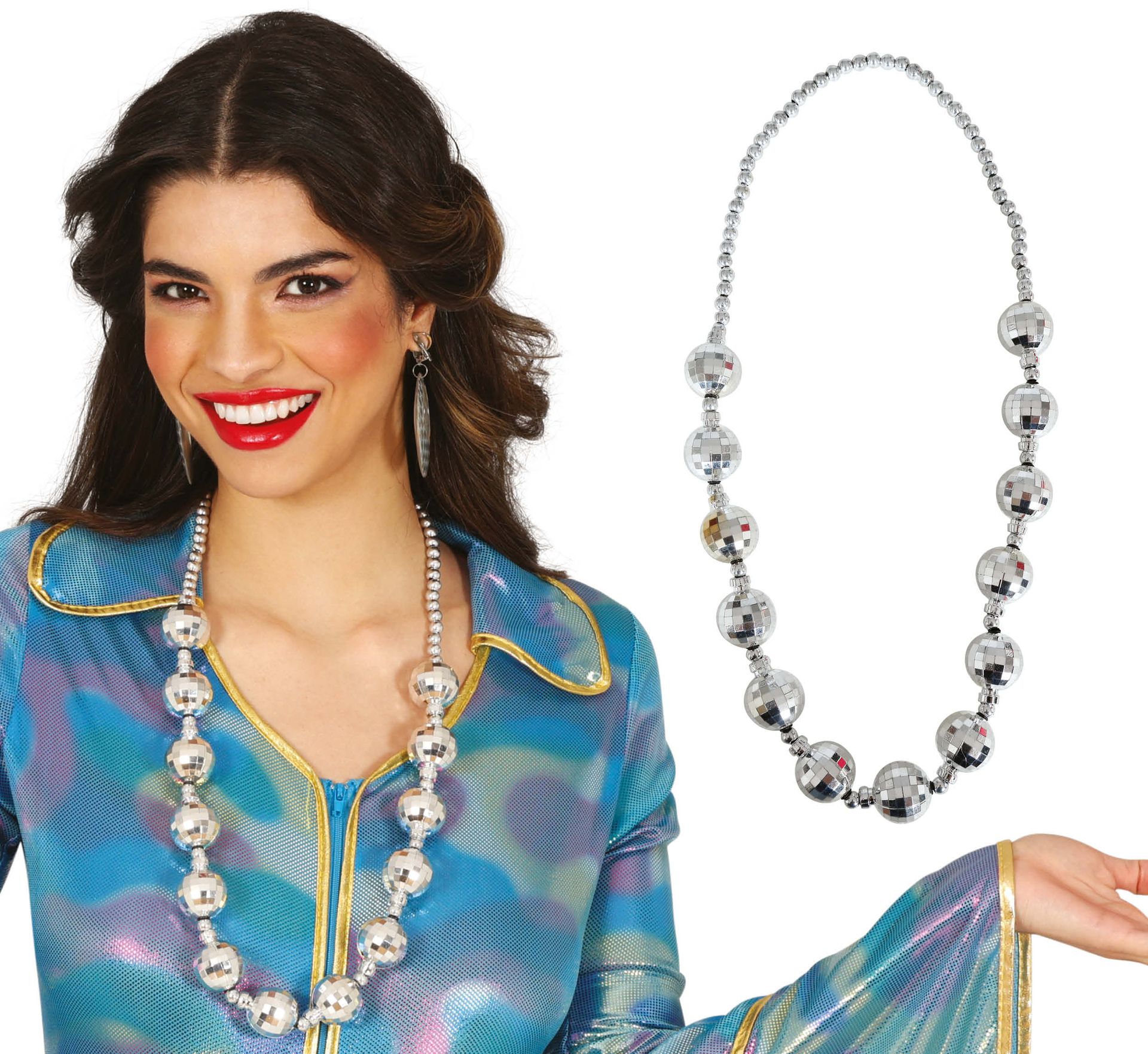 70's Discoballen Ketting Zilver