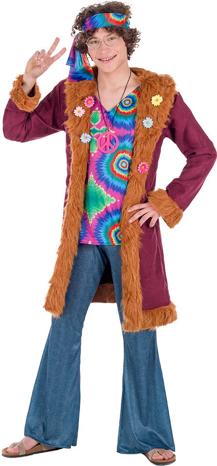 70's Hippie Kostuum Heren met Jas