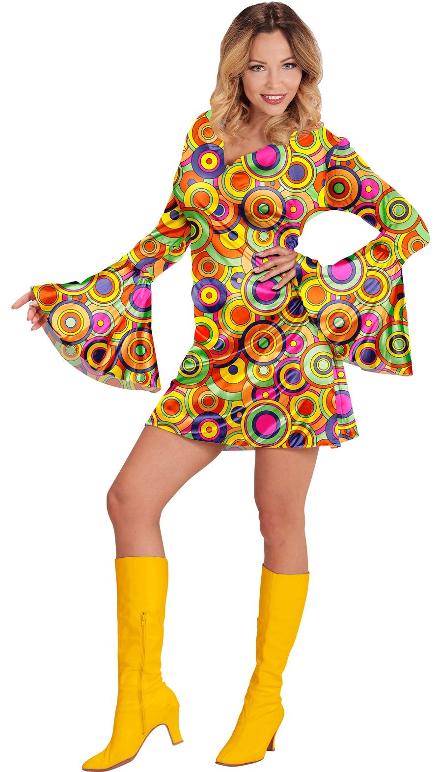 70's Retro Jurkje Cirkels Dames Geel