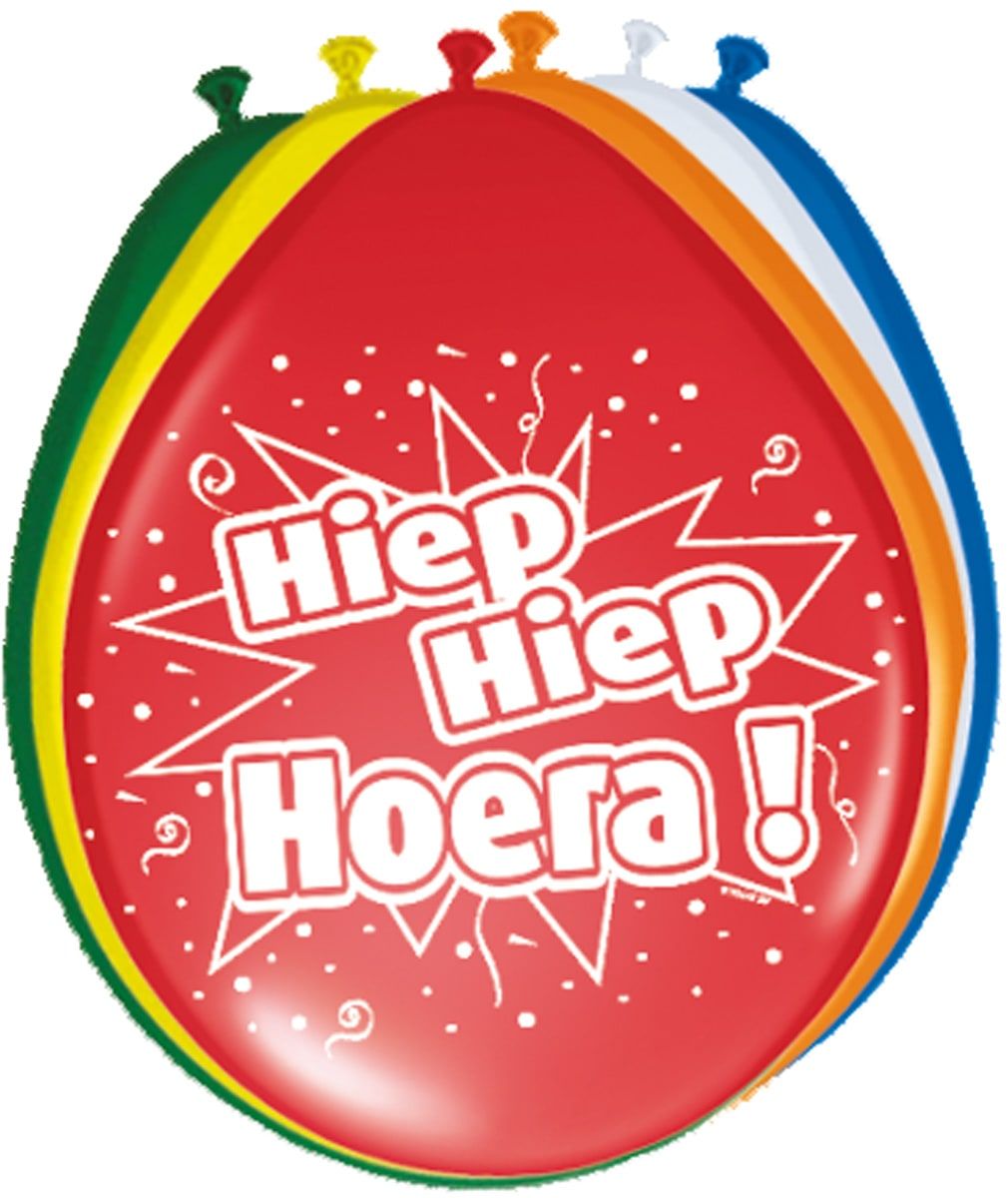 8 Kleurrijke Hiep Hiep Hoera Ballonnen 30cm