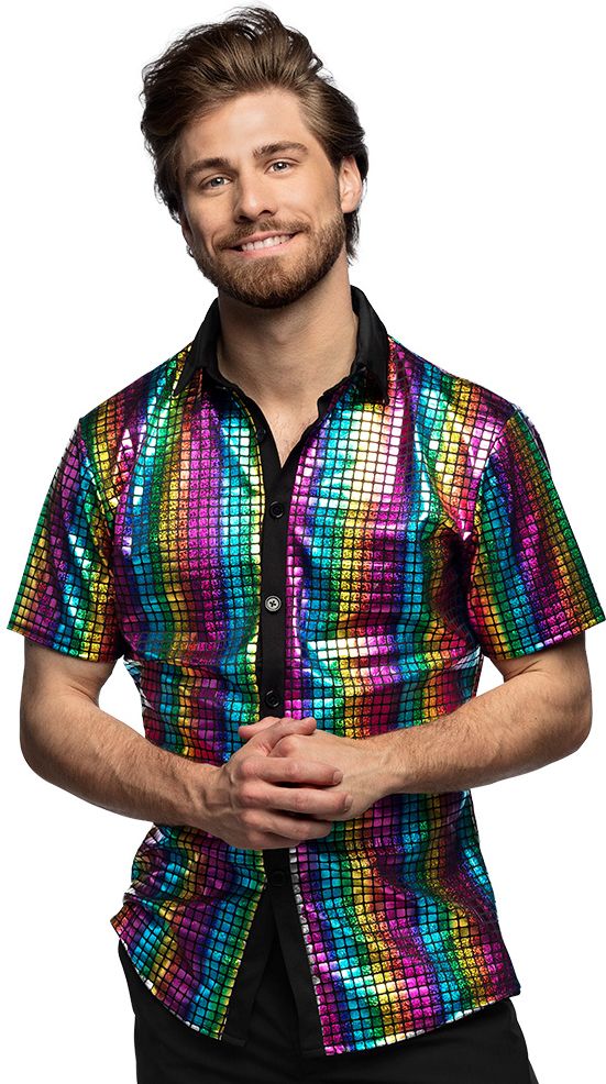 80s glimmende disco blouse regenboog volwassenen