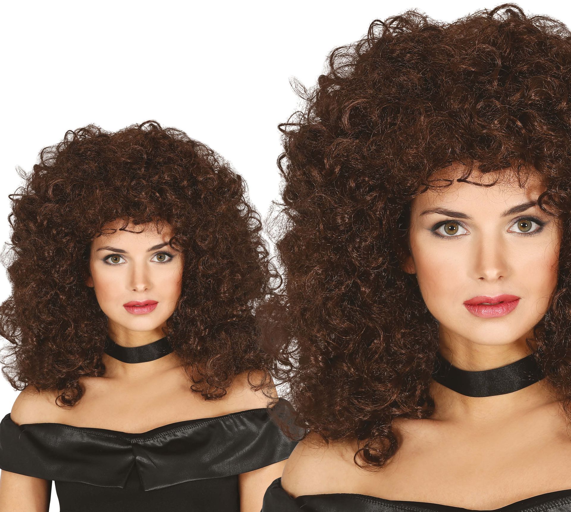 80's Pruik Bruin Krullen Disco