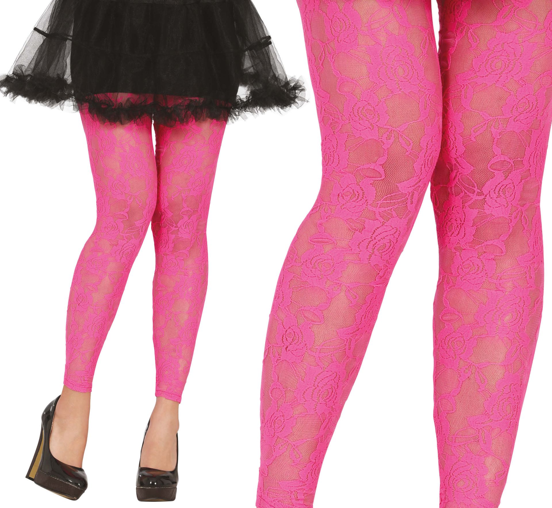 80's Retro Roze Rozen Voetloze Panty Dames