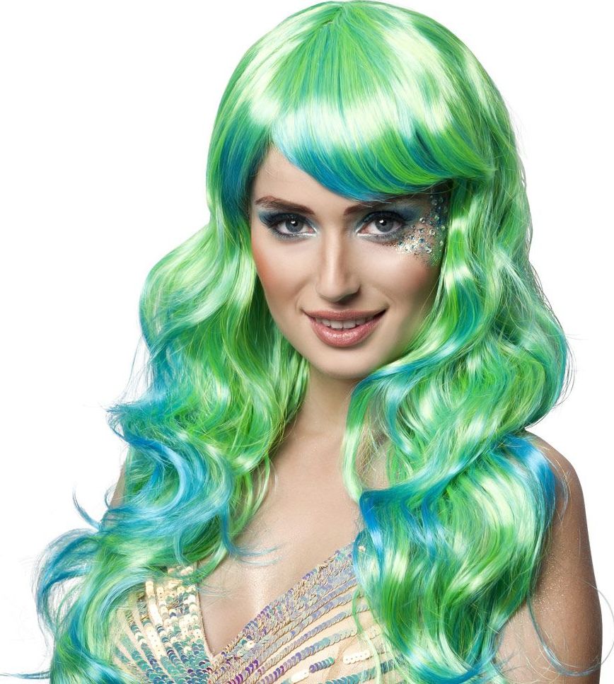Aqua Groene Zeemeermin Pruik Dames