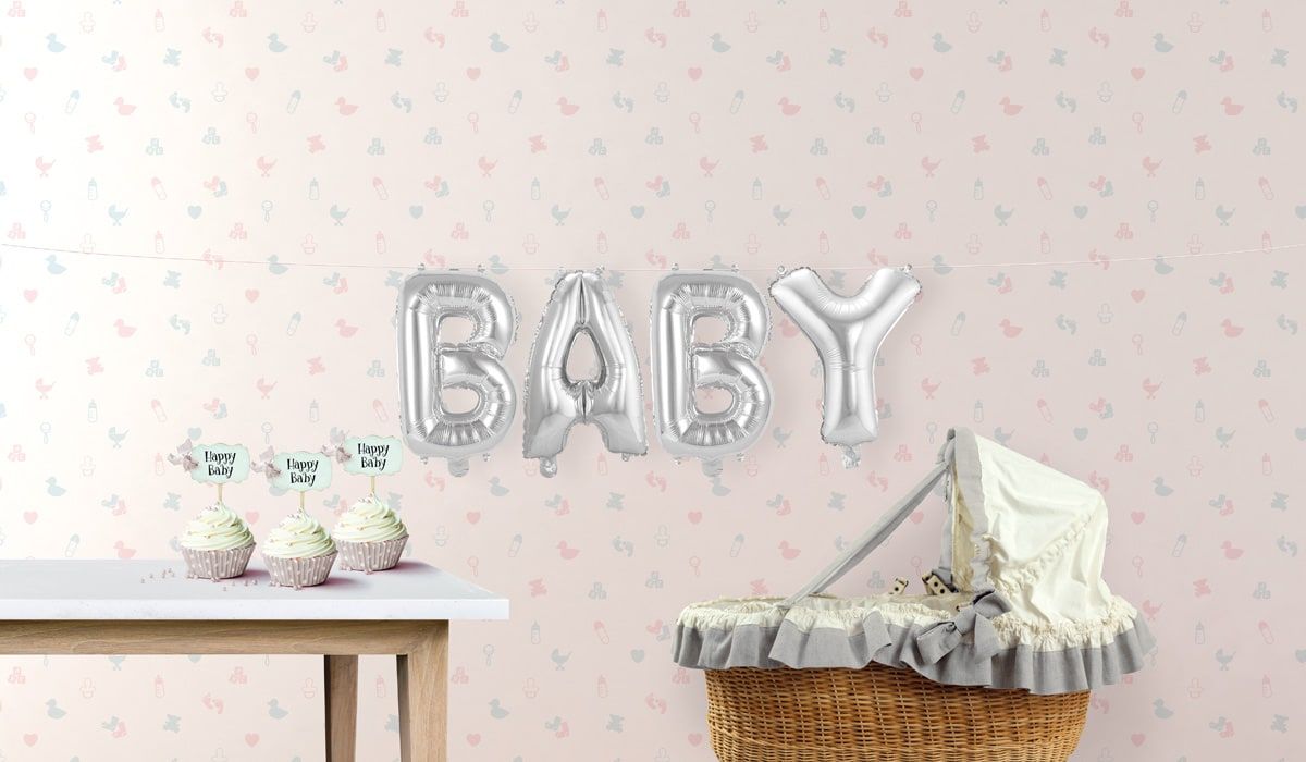 BABY zilveren folieballon letters