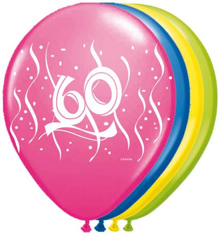 Ballonnen set 60 Jaar Kleuren Mix