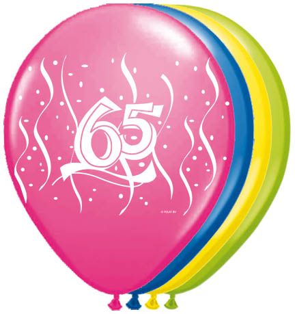 Ballonnen set 65 Jaar Kleuren Mix