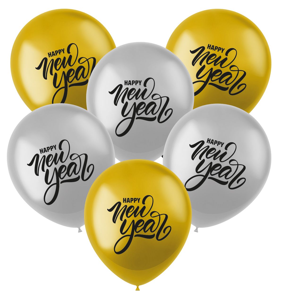 Ballonnen set Happy New Year goud zilver