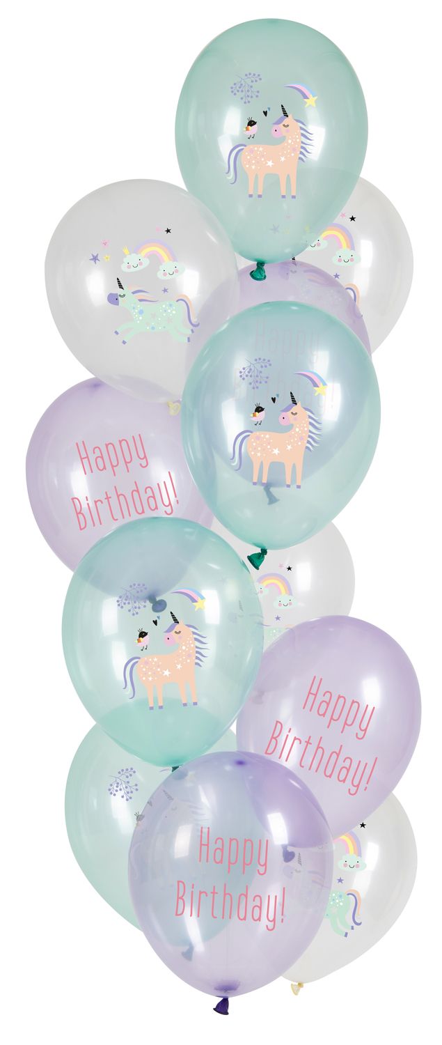 Ballonnen set Verjaardag Unicorns Pastel