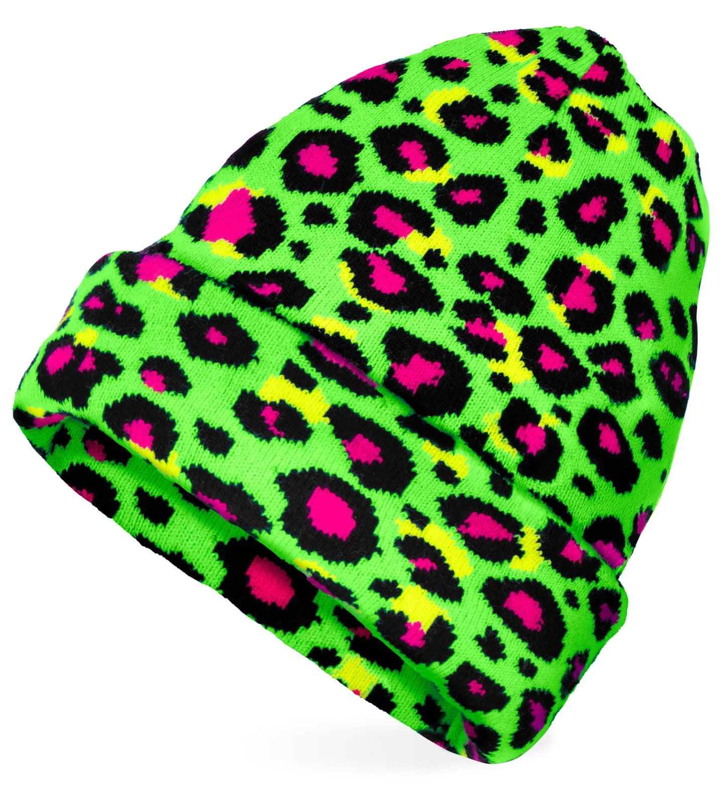 Beanie Carnaval Muts Neon Groen Luipaardprint Dames Heren