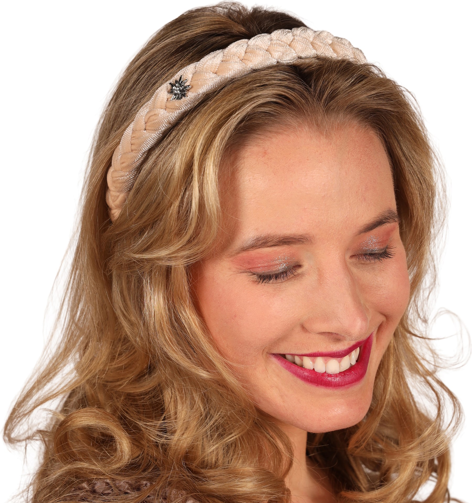 Beige Gevlochten Haarband Alpentraum met Edelweiss