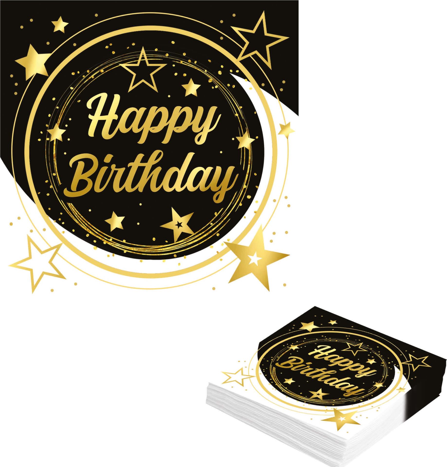 Black Gold Happy Birthday Servetten