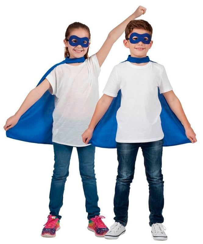 Blauw superhelden masker met cape kind