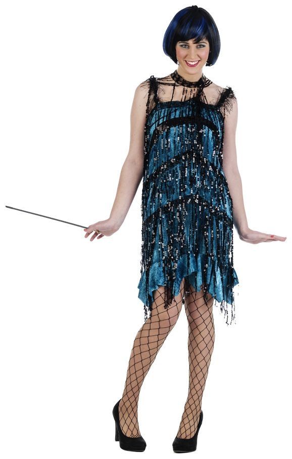 Blauw Zwarte Charleston Jurk