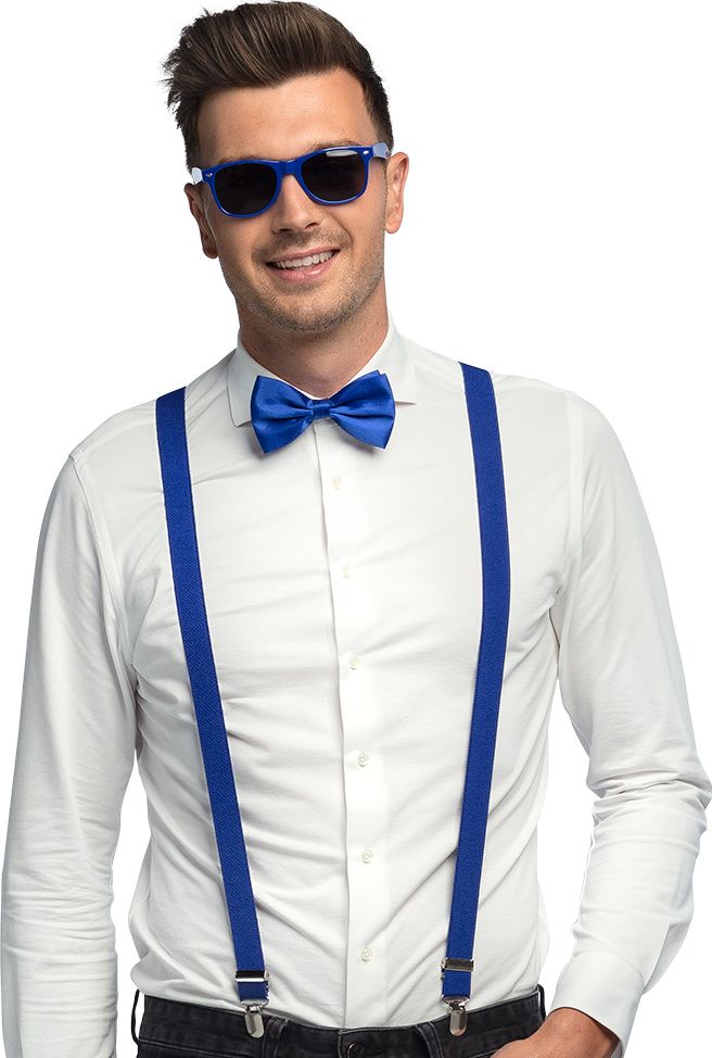 Blauwe Accessoiresset Bril Strik Bretels
