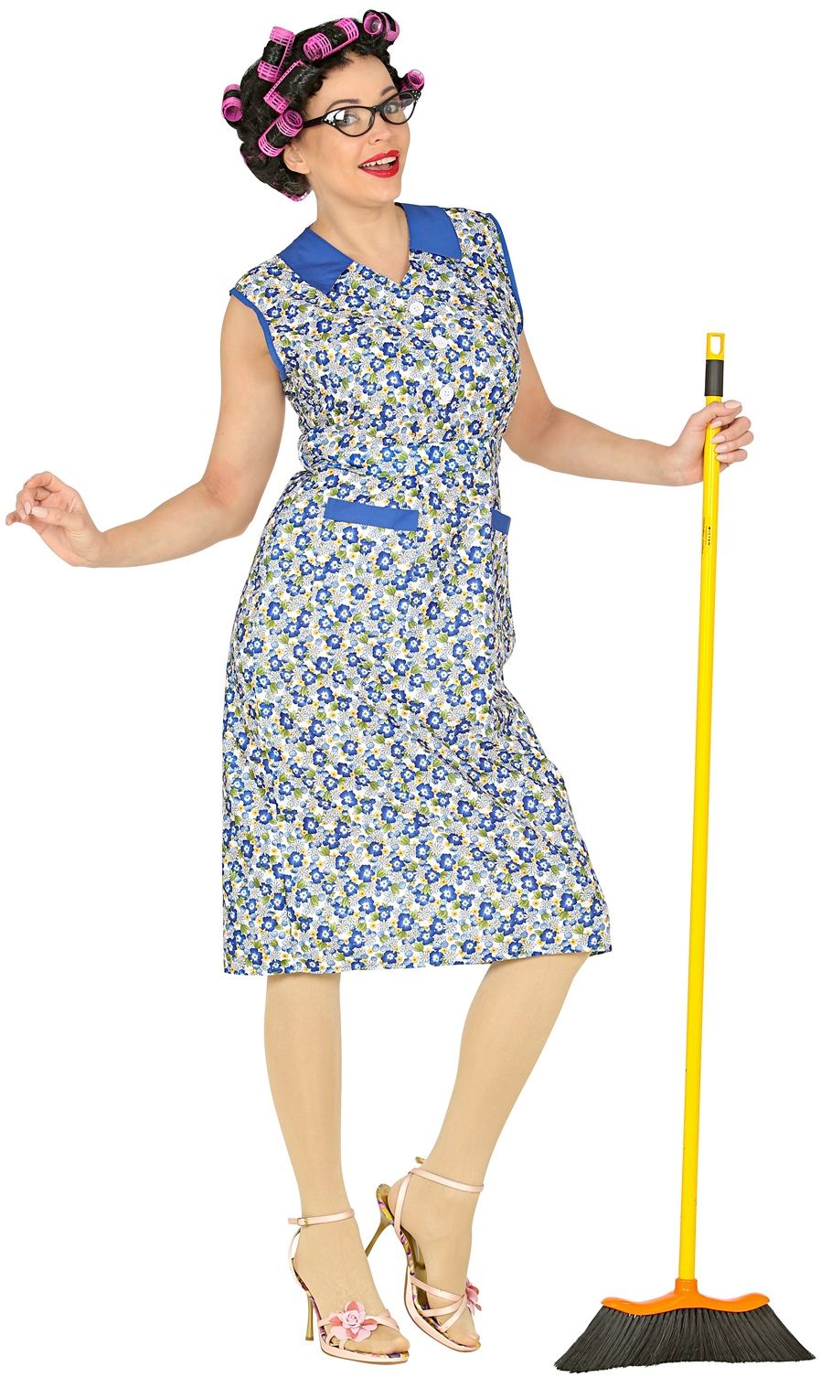 Blauwe Bloemetjes Huisvrouwen Kostuum Carnaval