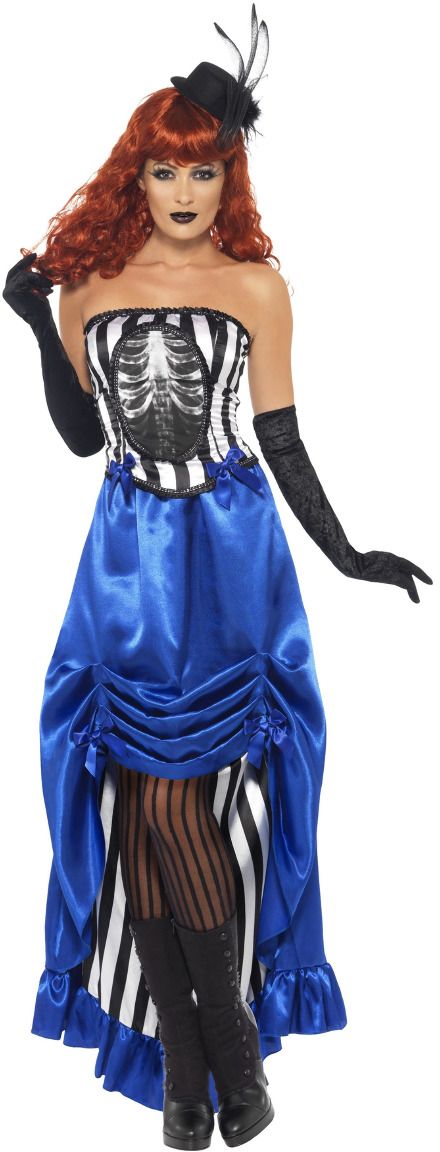 Blauwe Burlesque Skelet Kostuum