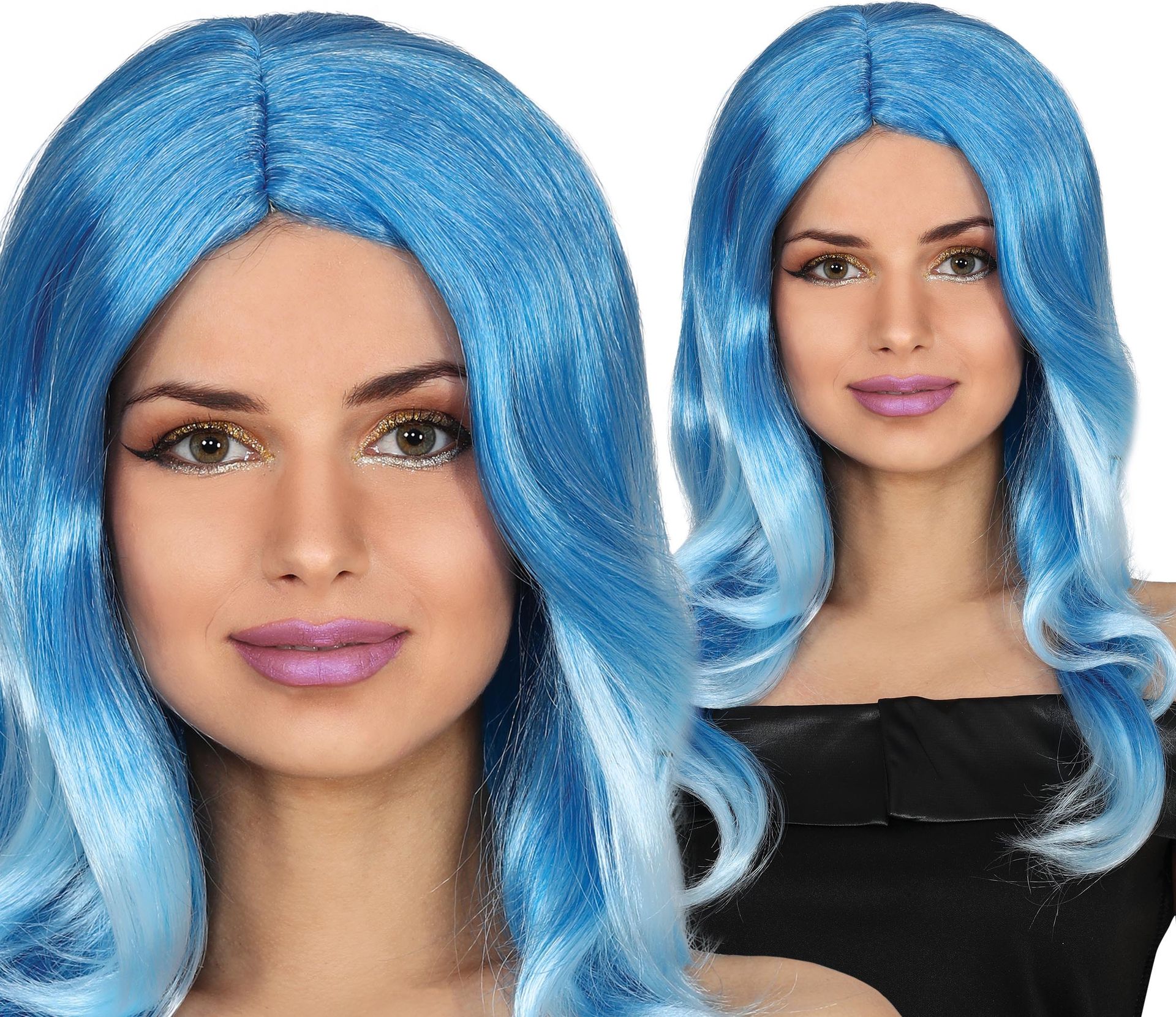 Blauwe Dames Pruik Lang Stijl Slag