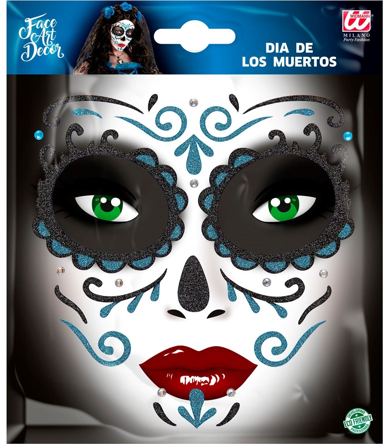 Blauwe Dia De Los Muertos Gezicht Glitters
