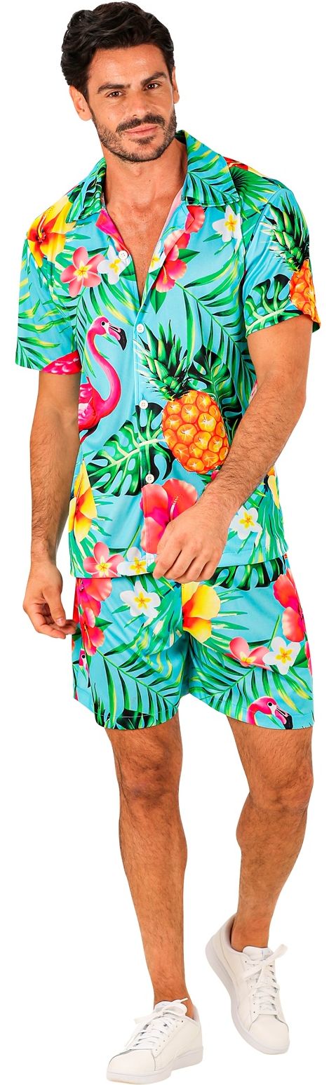 Blauwe Flamingo Hawaii Summer Suit Heren