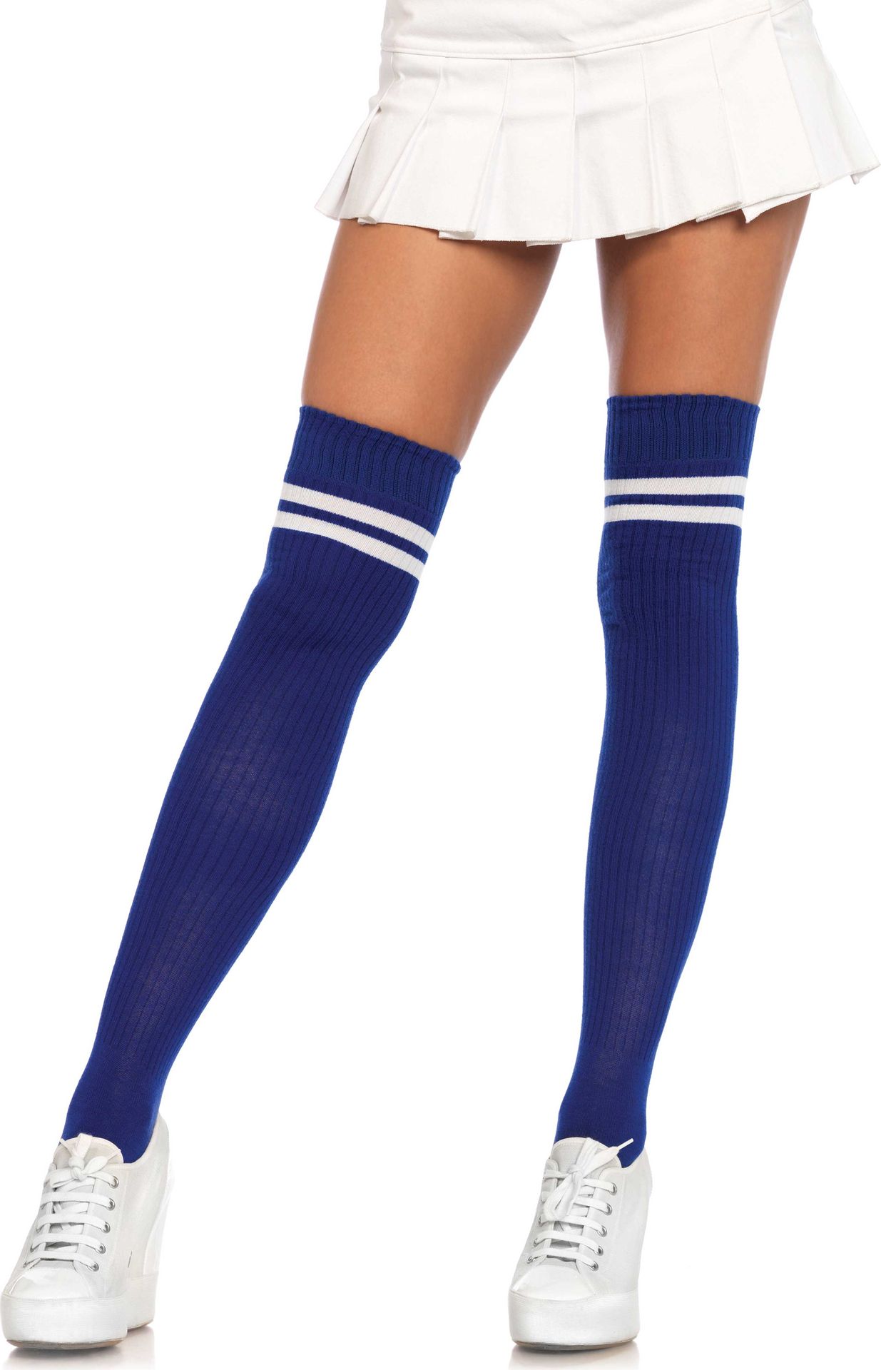 Blauwe Geribbelde Kousen met Witte Strepen