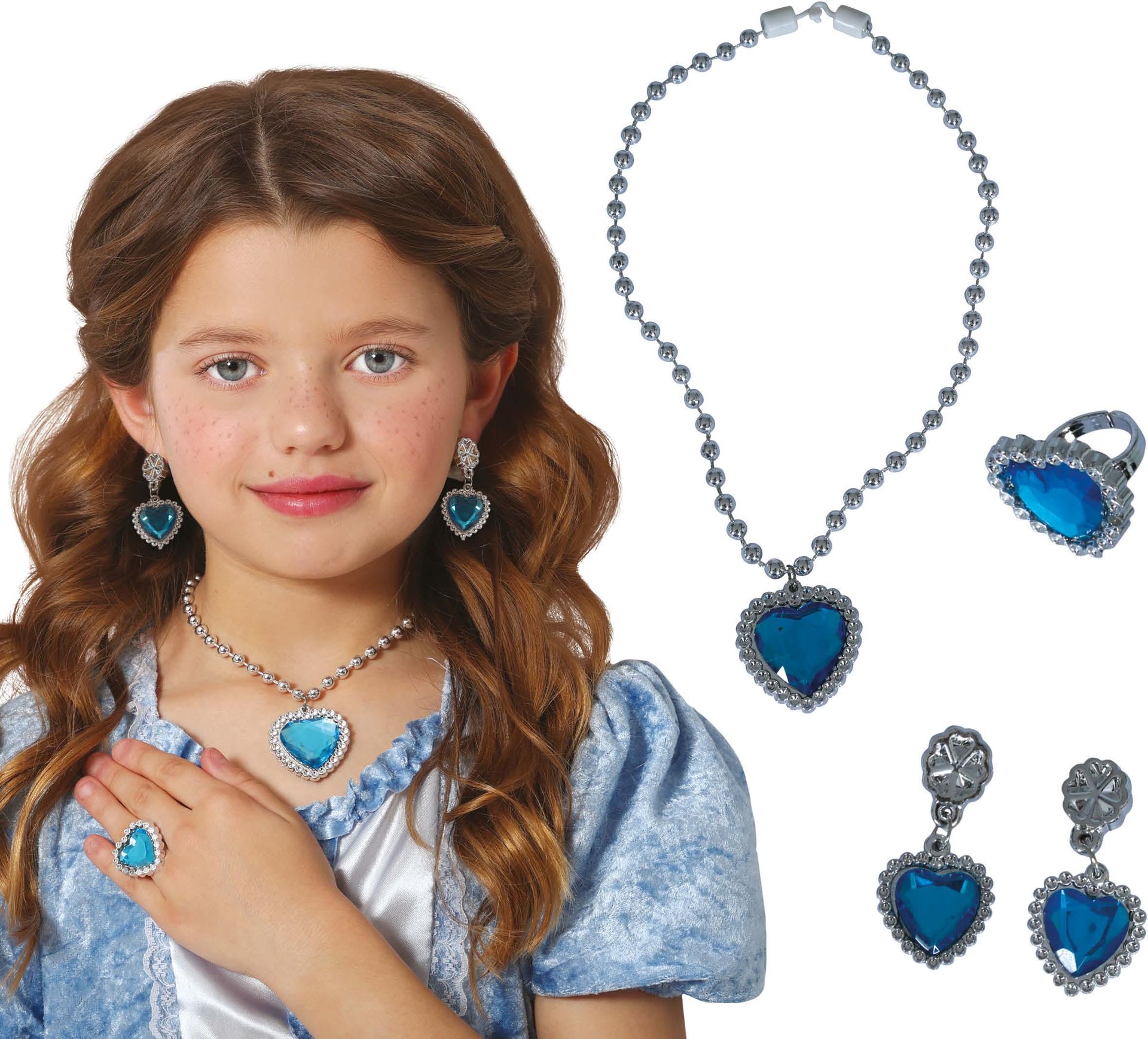 Blauwe Hart Sieraden set Prinsessen 4-Delig Meisjes