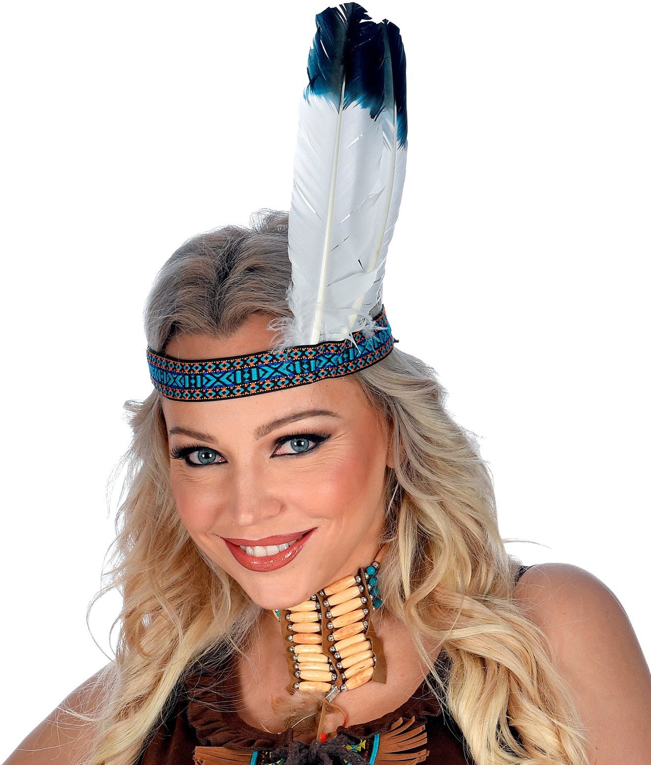 Blauwe indianen hoofdband met veren