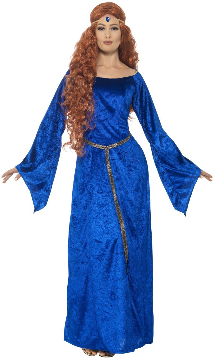 Blauwe middeleeuwse vrouwen jurk