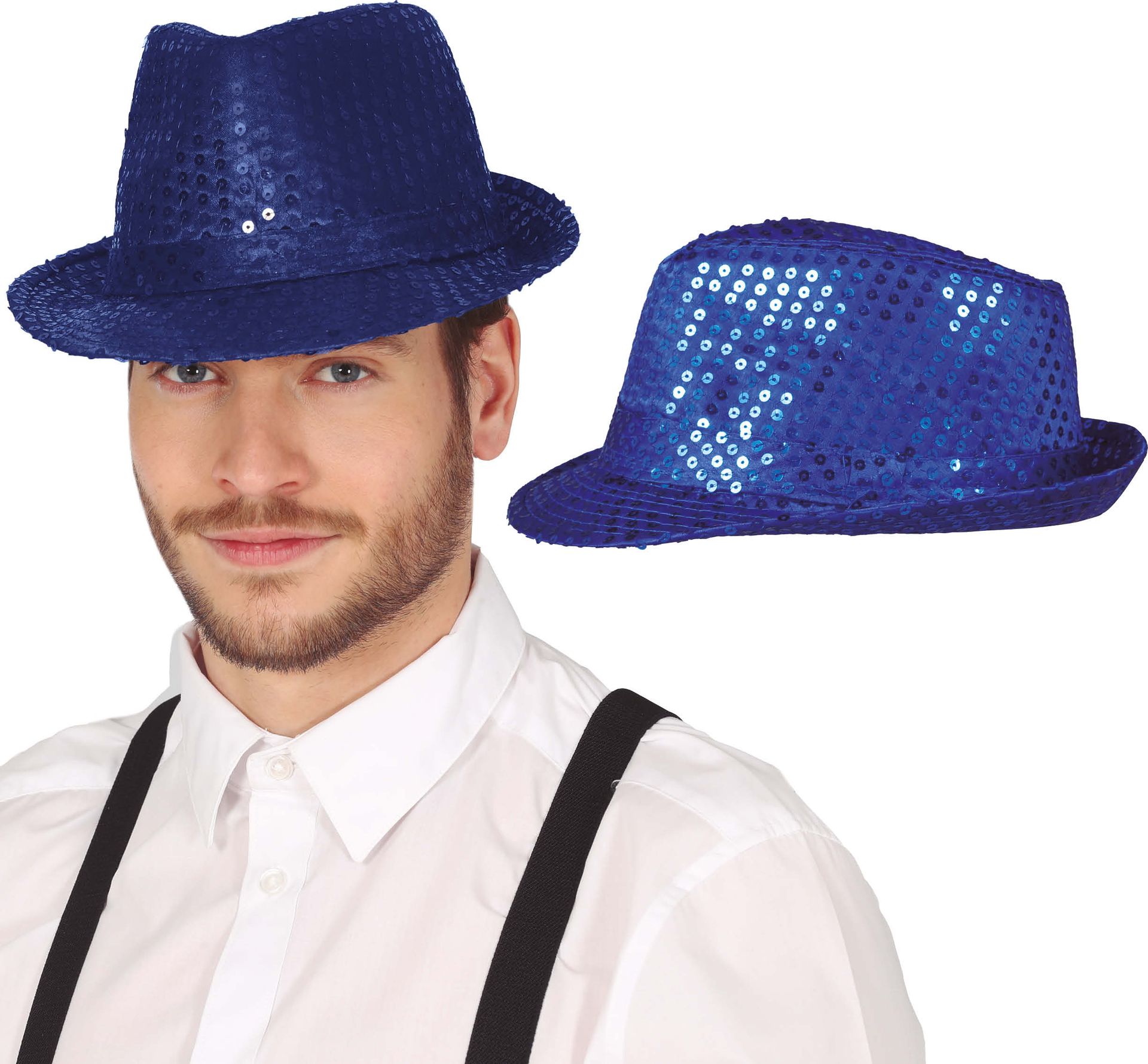 Blauwe Pailletten Feesthoed