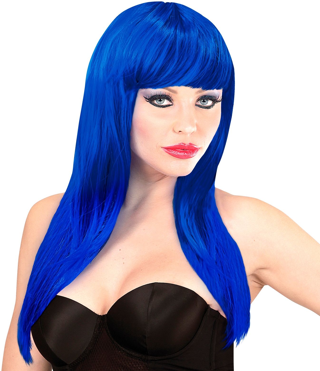 Blauwe pruik lang haar